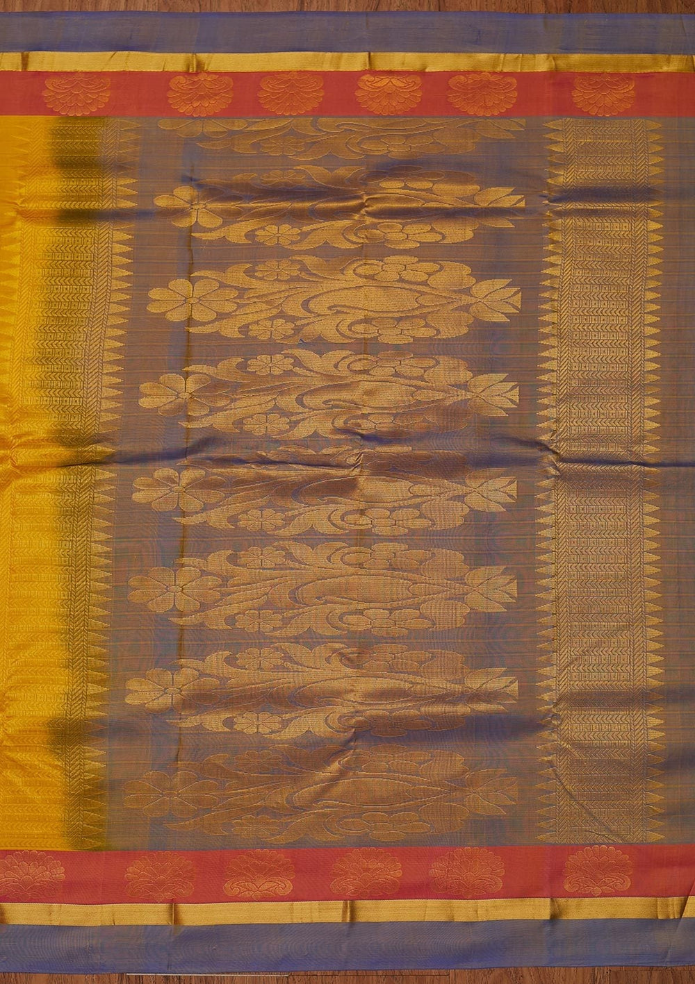 Mustard Zariwork Pure Silk Designer Saree - koskii