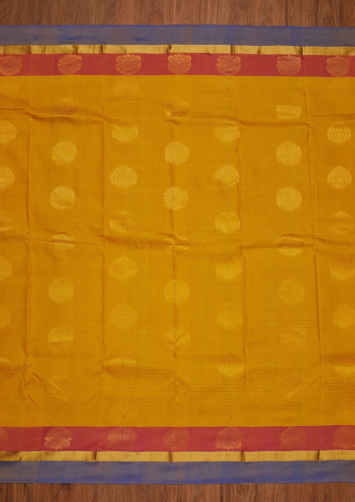 Mustard Zariwork Pure Silk Designer Saree - koskii