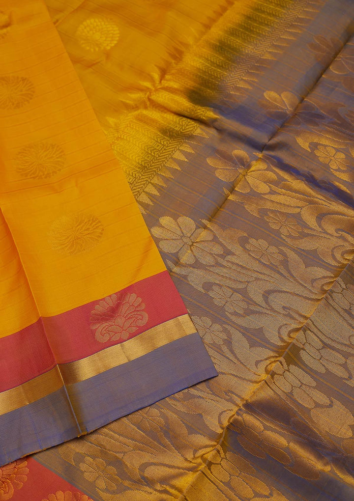 Mustard Zariwork Pure Silk Designer Saree - koskii
