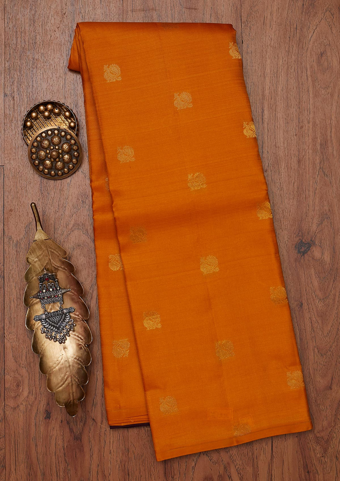 Mustard Zariwork Pure Silk Designer Unstitched Saree - Koskii