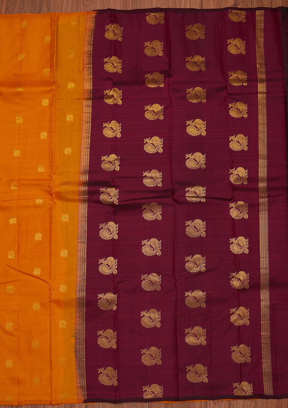 Mustard Zariwork Pure Silk Designer Unstitched Saree - Koskii