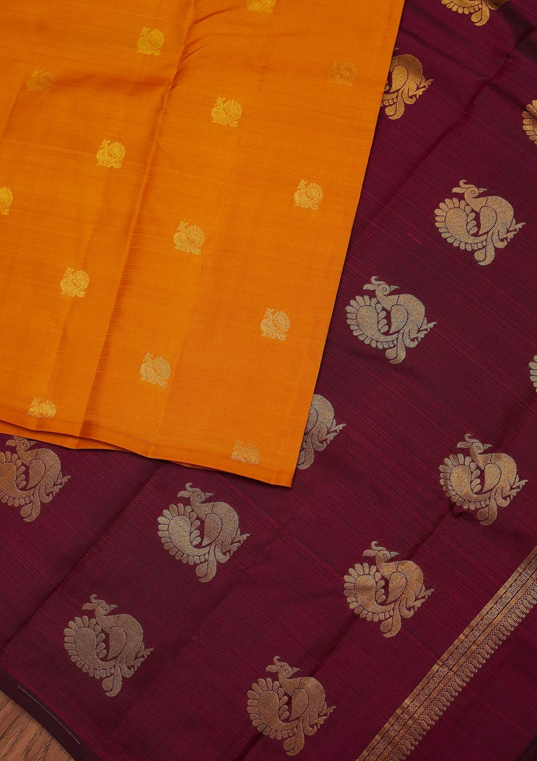 Mustard Zariwork Pure Silk Designer Unstitched Saree - Koskii