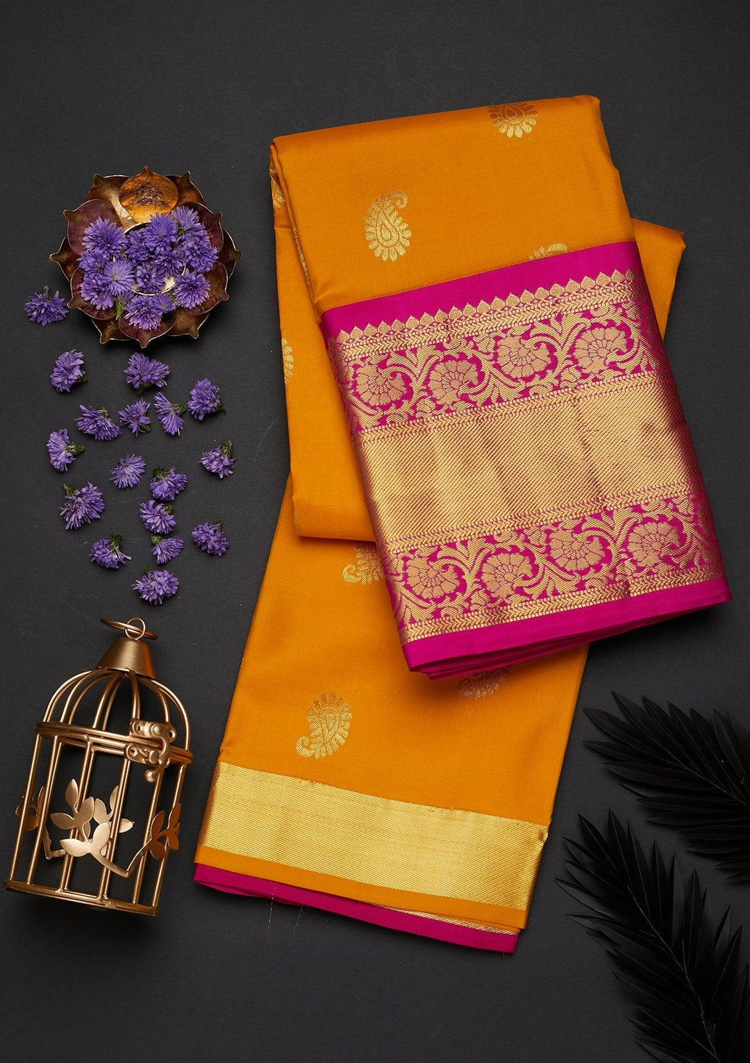 Mustard Zariwork Pure Silk Designer Saree - Koskii