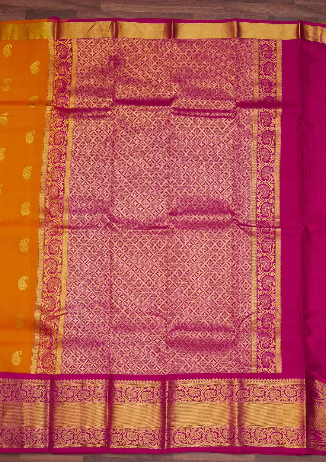 Mustard Zariwork Pure Silk Designer Saree - Koskii