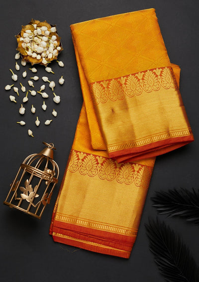 Mustard Zariwork Pure Silk Designer Saree - Koskii