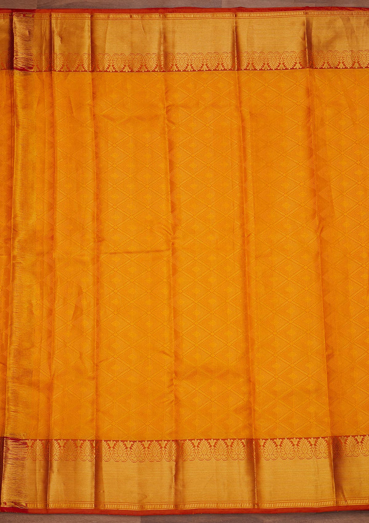 Mustard Zariwork Pure Silk Designer Saree - Koskii