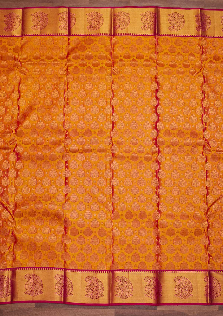 Mustard Zariwork Pure Silk Designer Saree - Koskii