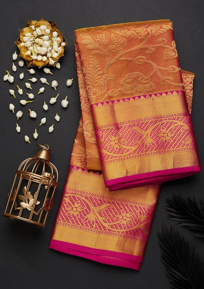 Mustard Zariwork Pure Silk Designer Saree - Koskii