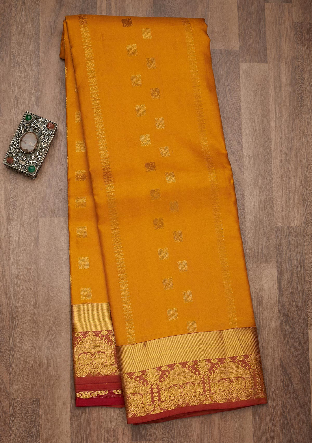 Mustard Zariwork Pure Silk Saree-Koskii
