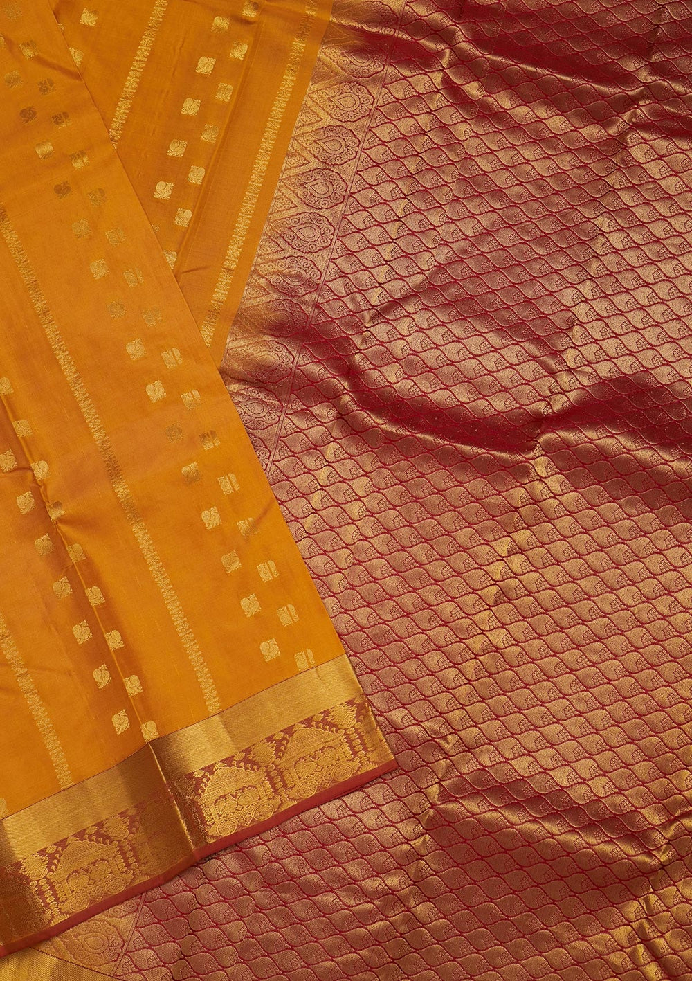 Mustard Zariwork Pure Silk Saree-Koskii