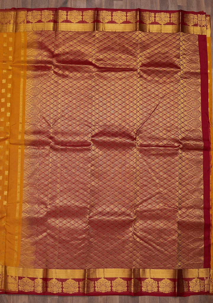Mustard Zariwork Pure Silk Saree-Koskii