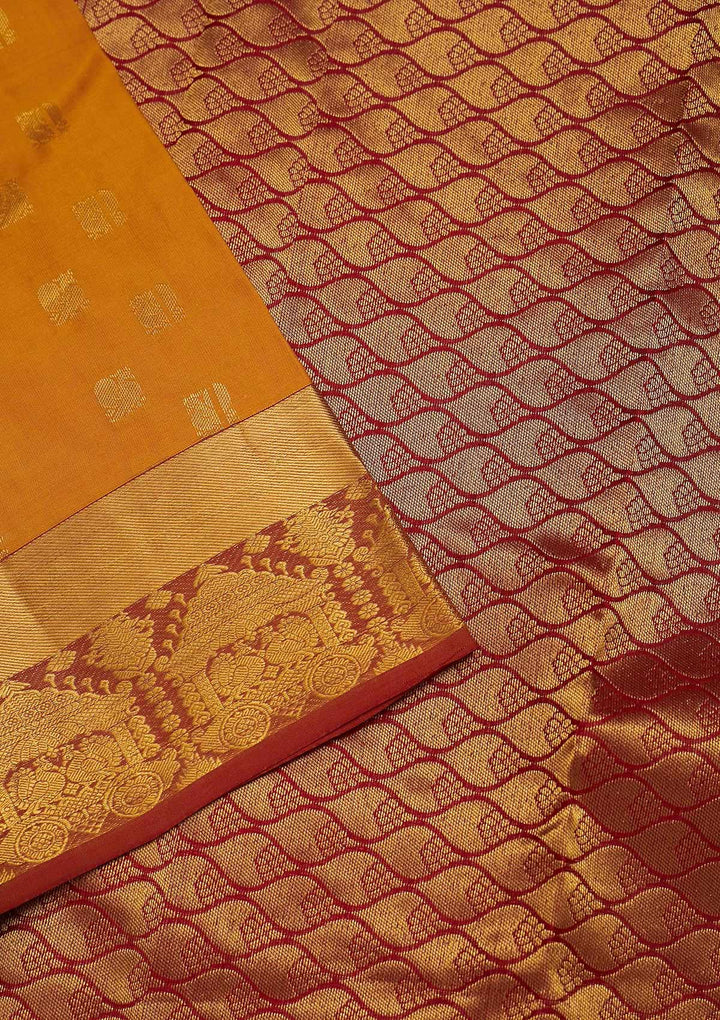 Mustard Zariwork Pure Silk Saree-Koskii