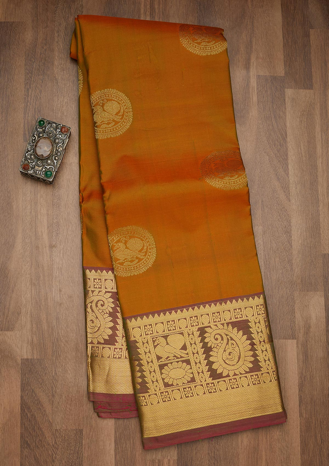 Mustard Zariwork Pure Silk Saree-Koskii
