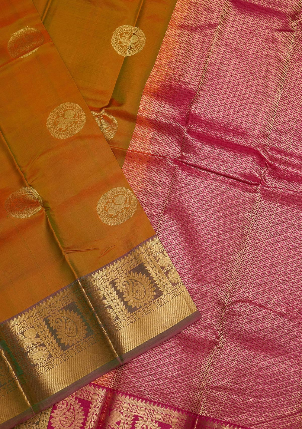 Mustard Zariwork Pure Silk Saree-Koskii