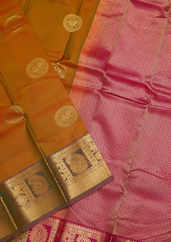 Mustard Zariwork Pure Silk Saree-Koskii