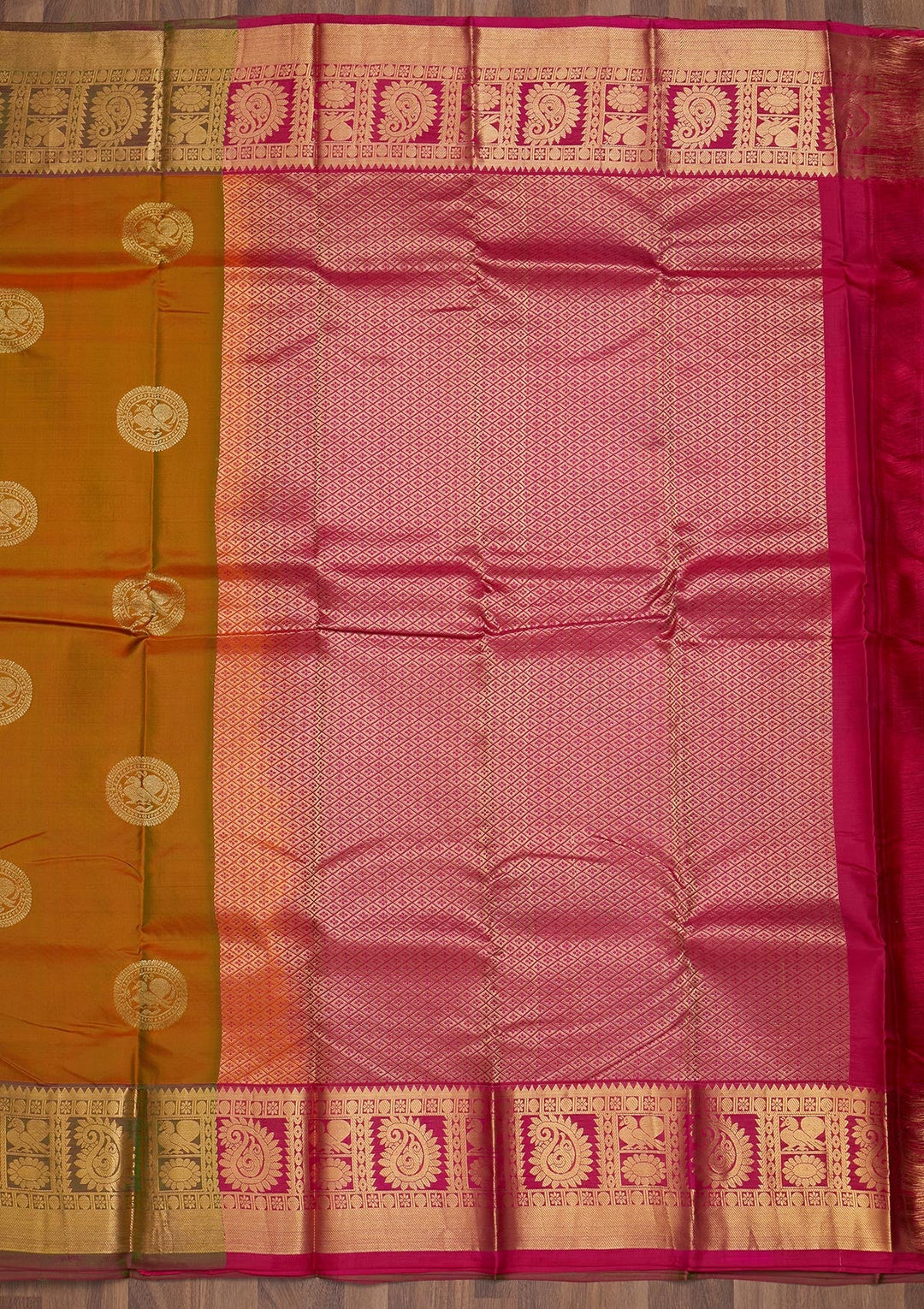 Mustard Zariwork Pure Silk Saree-Koskii
