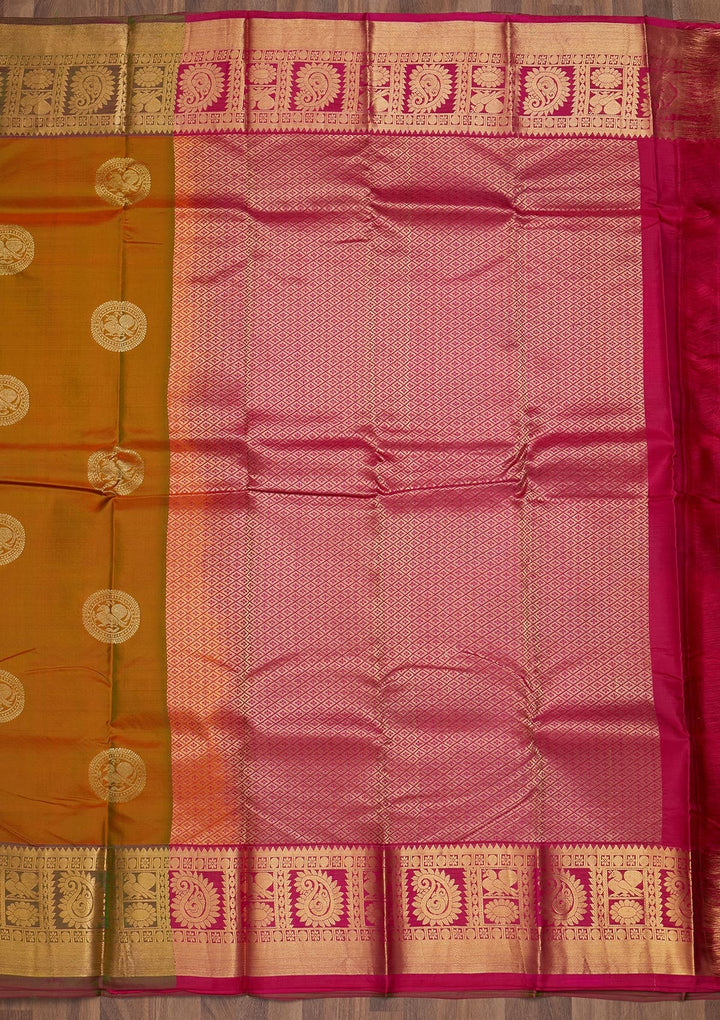 Mustard Zariwork Pure Silk Saree-Koskii