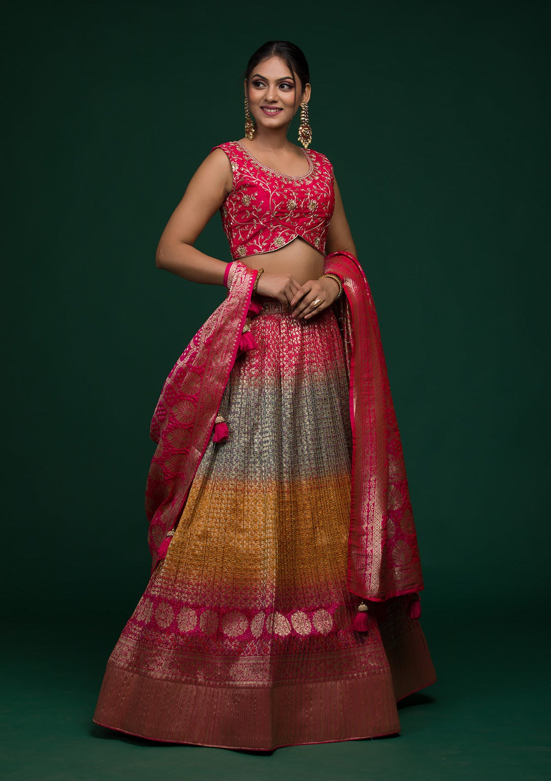 Mustard Zariwork Raw Silk Lehenga-koskii
