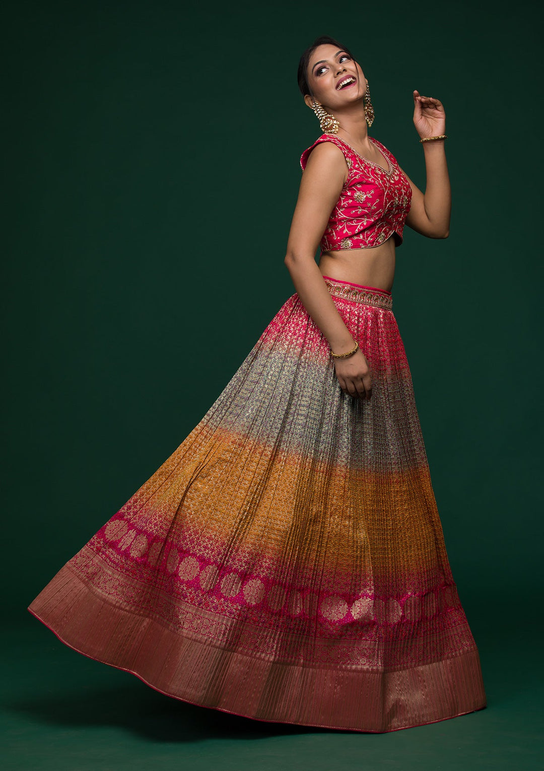 Mustard Zariwork Raw Silk Lehenga-koskii