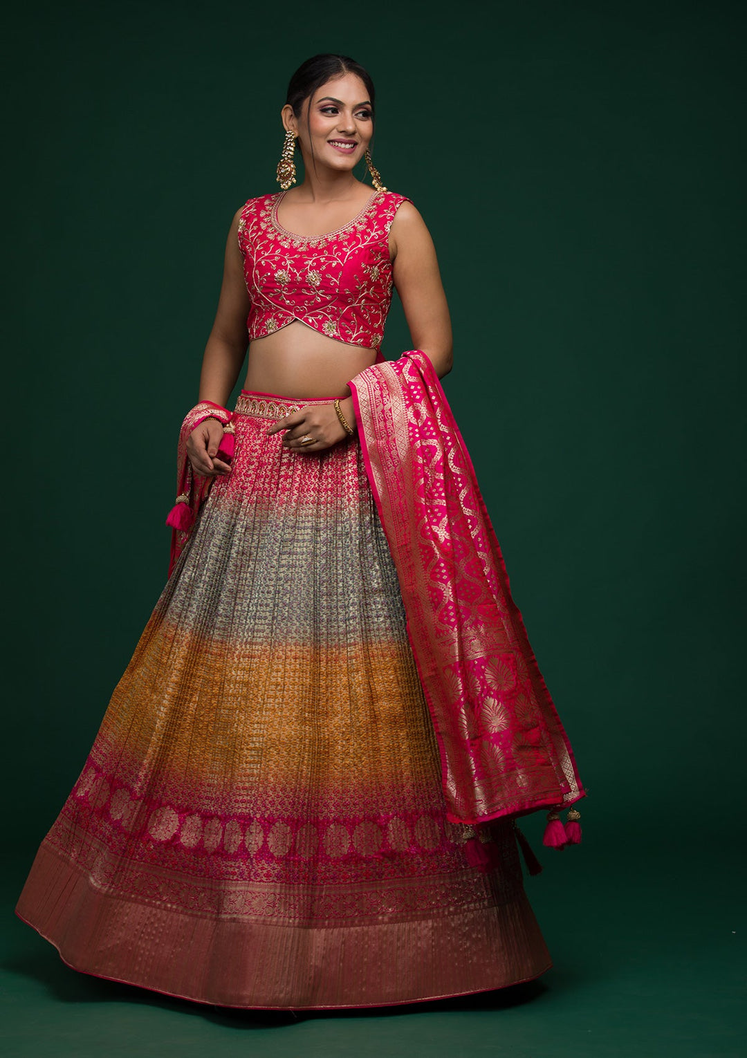 Mustard Zariwork Raw Silk Lehenga-koskii