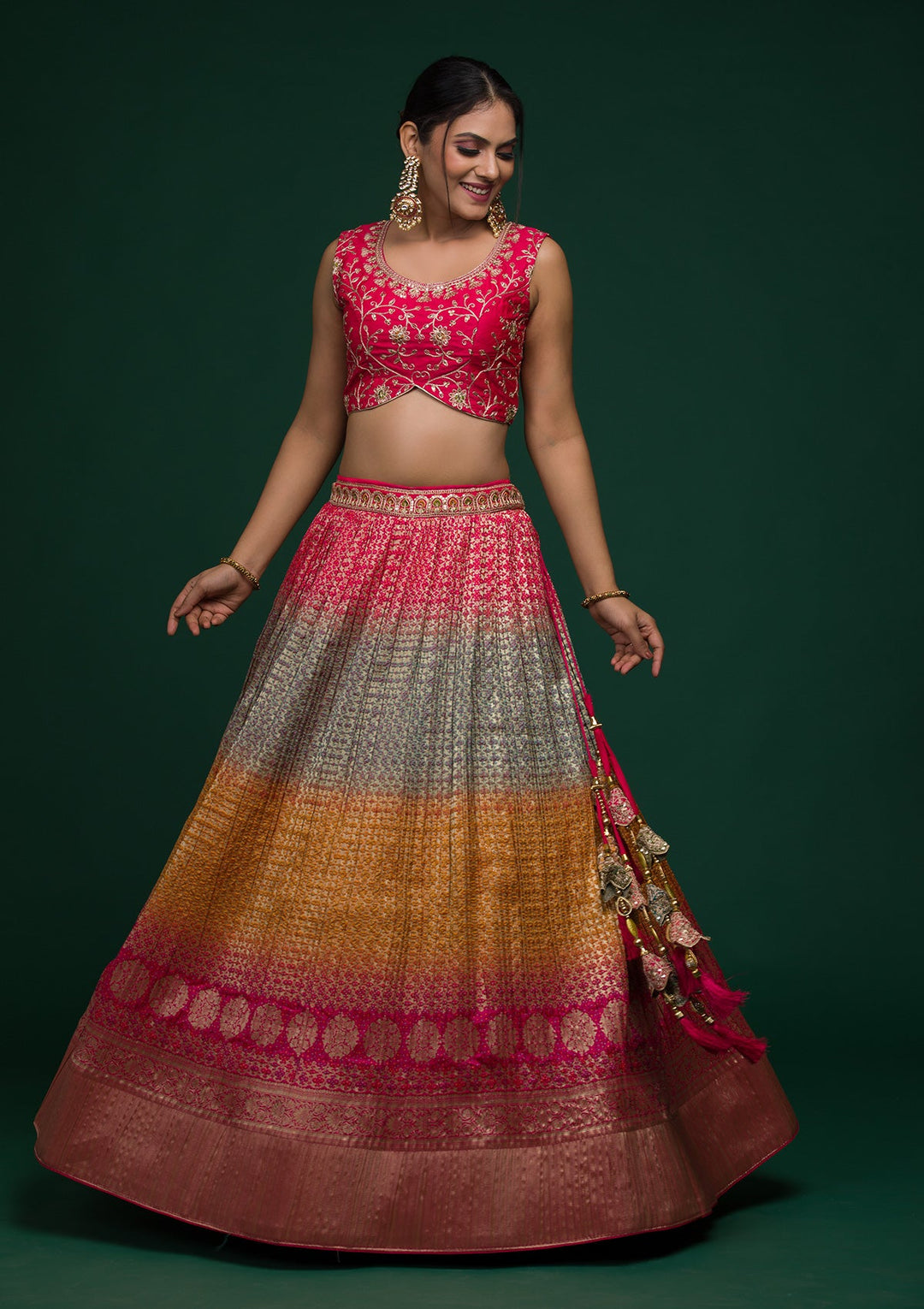 Mustard Zariwork Raw Silk Lehenga-koskii