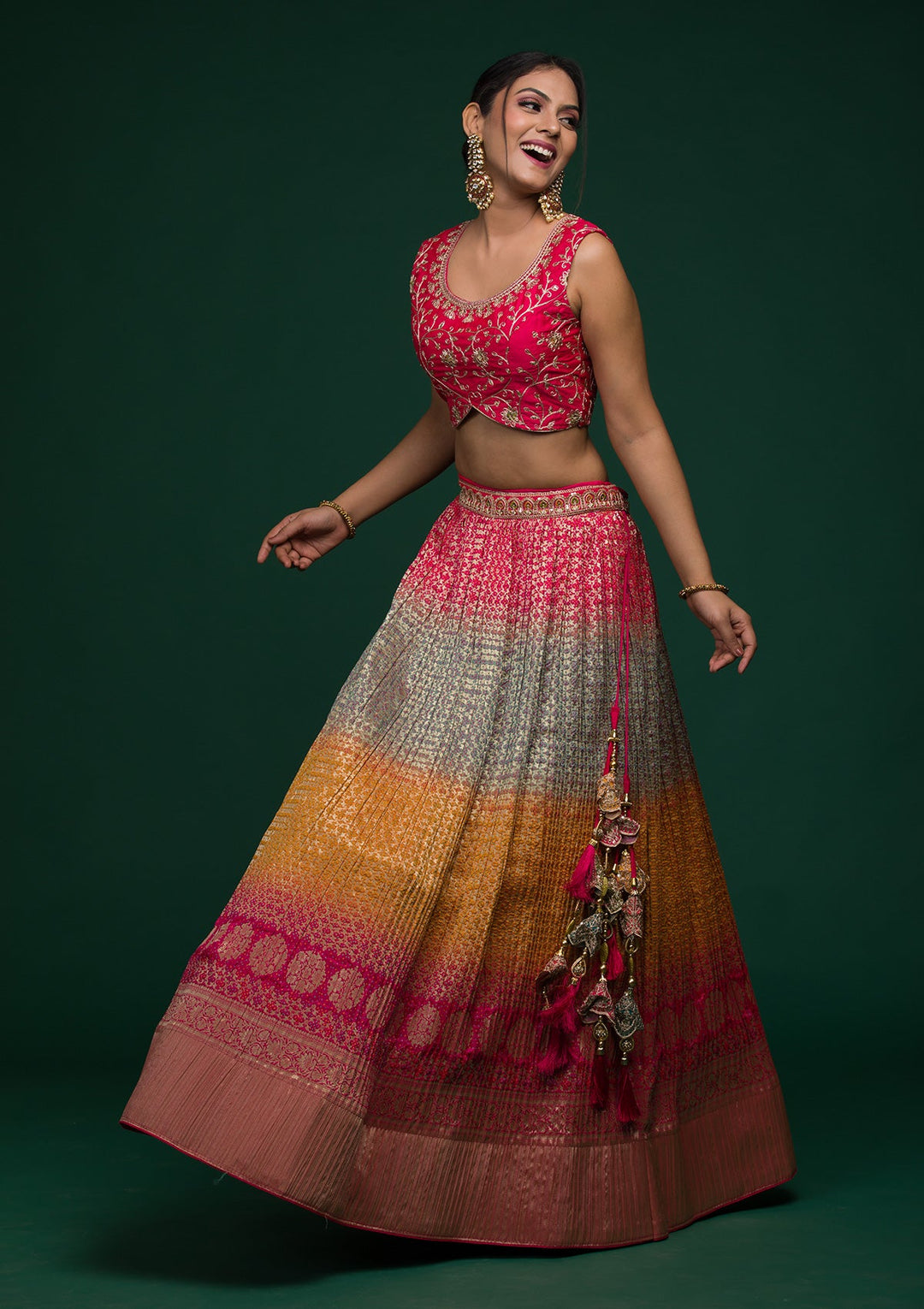 Mustard Zariwork Raw Silk Lehenga-koskii