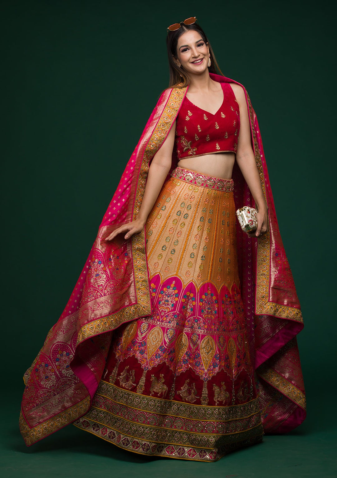 Mustard Zariwork Raw Silk Lehenga-koskii