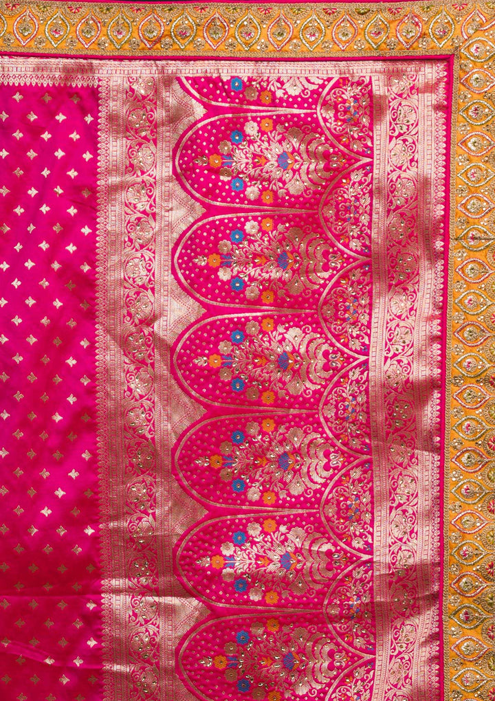 Mustard Zariwork Raw Silk Lehenga-koskii