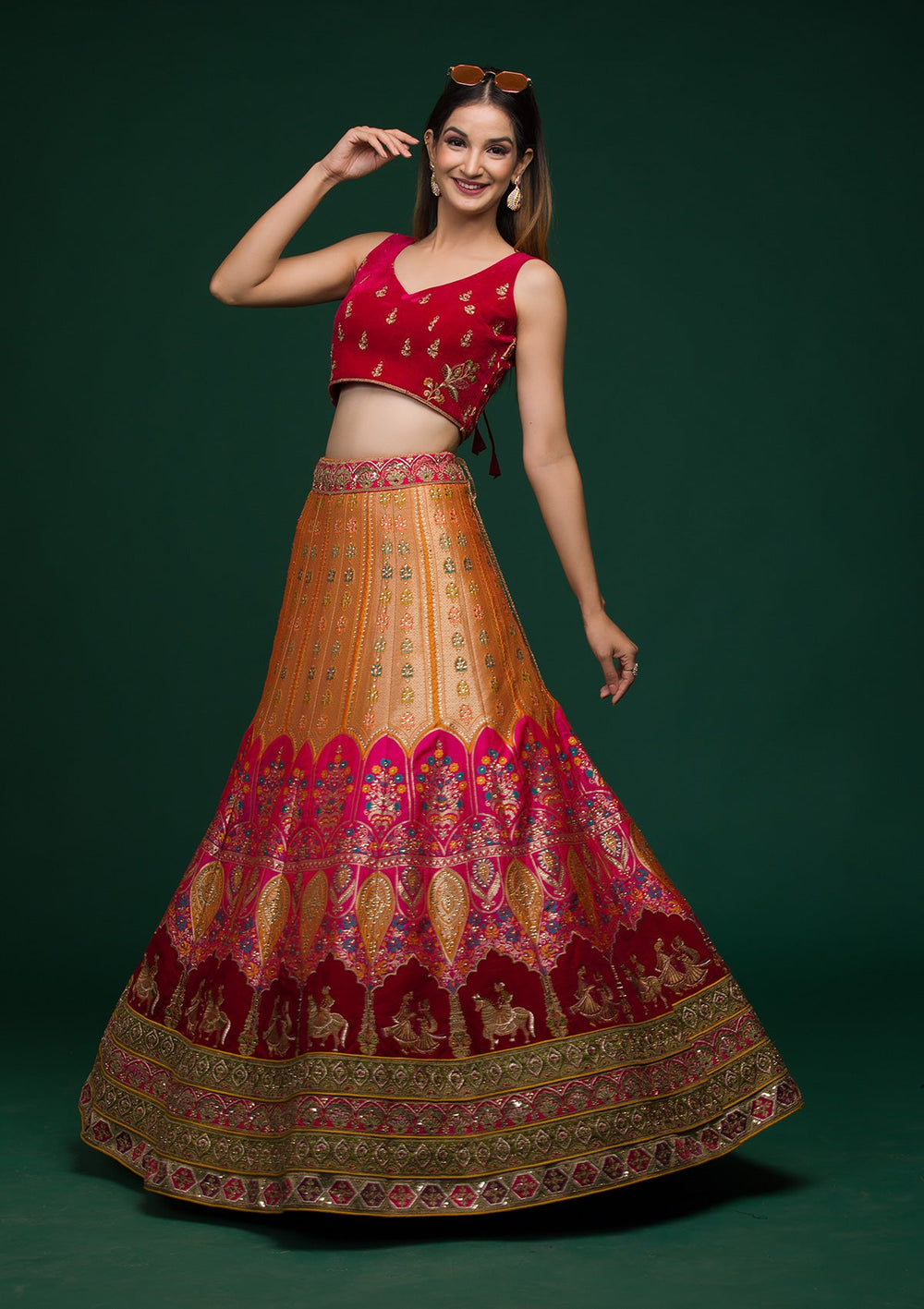 Mustard Zariwork Raw Silk Lehenga-koskii