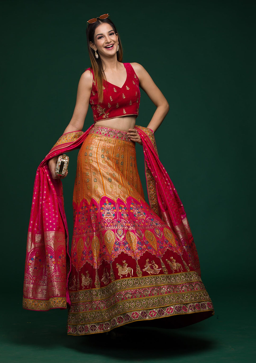 Mustard Zariwork Raw Silk Lehenga-koskii