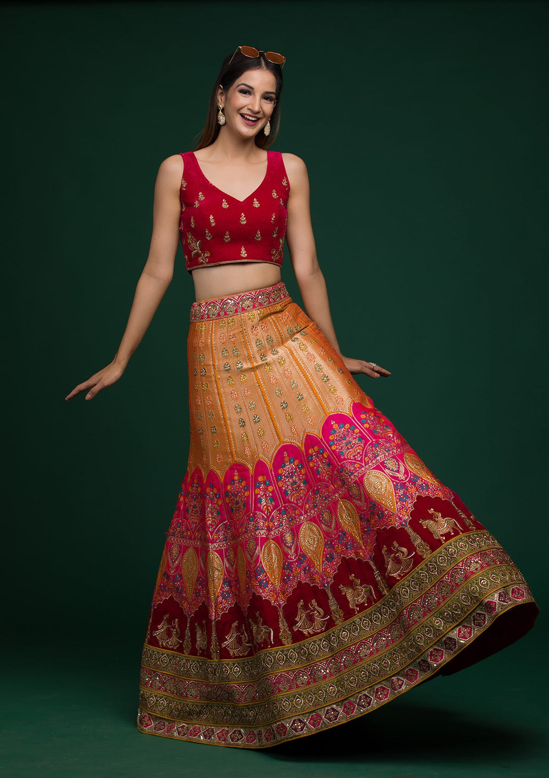Mustard Zariwork Raw Silk Lehenga-koskii