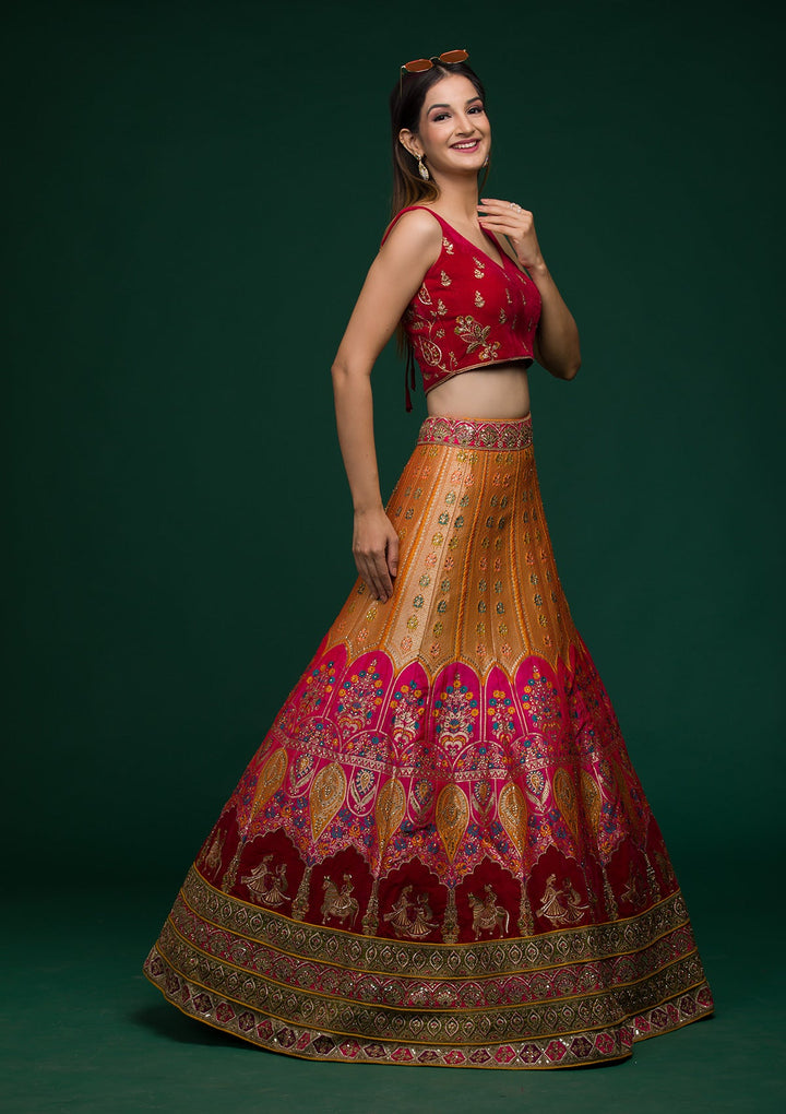 Mustard Zariwork Raw Silk Lehenga-koskii