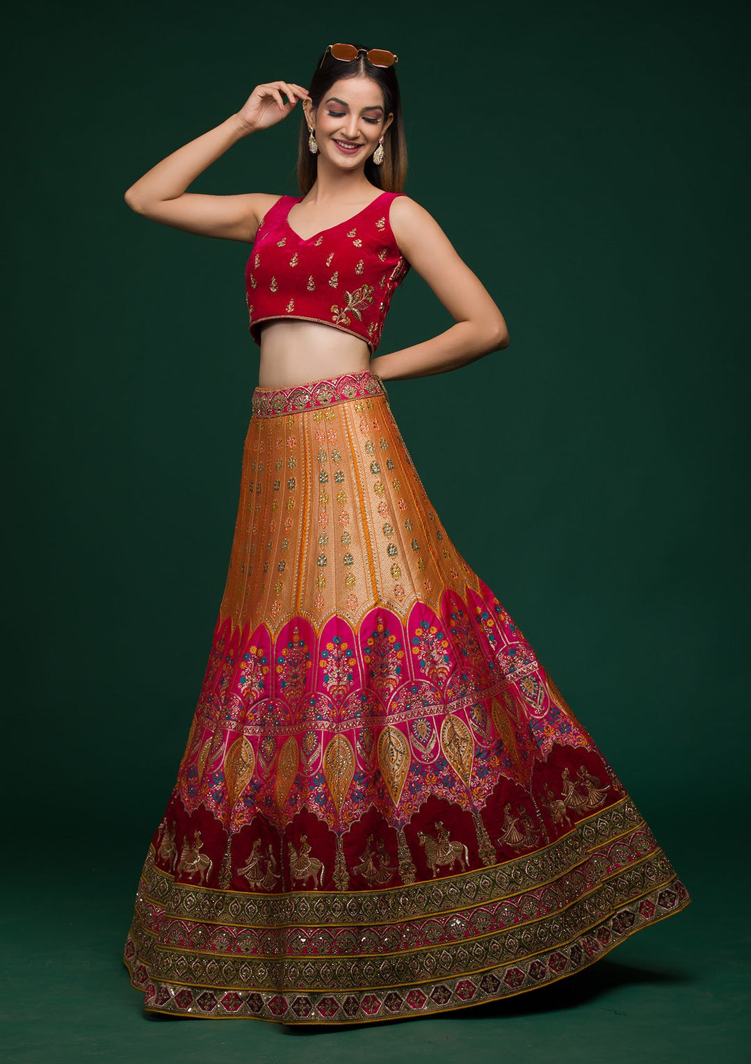 Mustard Zariwork Raw Silk Lehenga-koskii