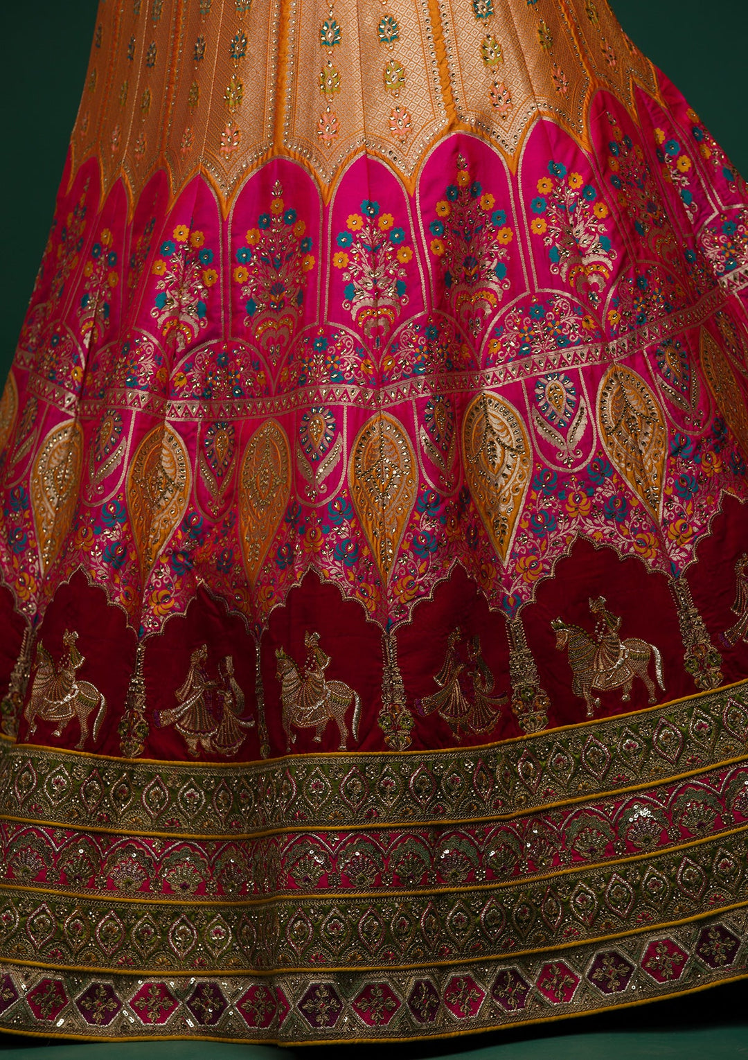 Mustard Zariwork Raw Silk Lehenga-koskii