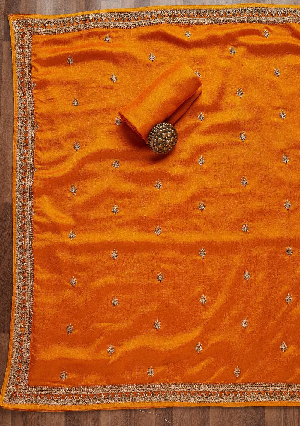 Mustard Zariwork Raw Silk Unstitched Salwar Suit - Koskii
