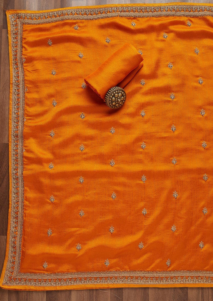 Mustard Zariwork Raw Silk Unstitched Salwar Suit - Koskii
