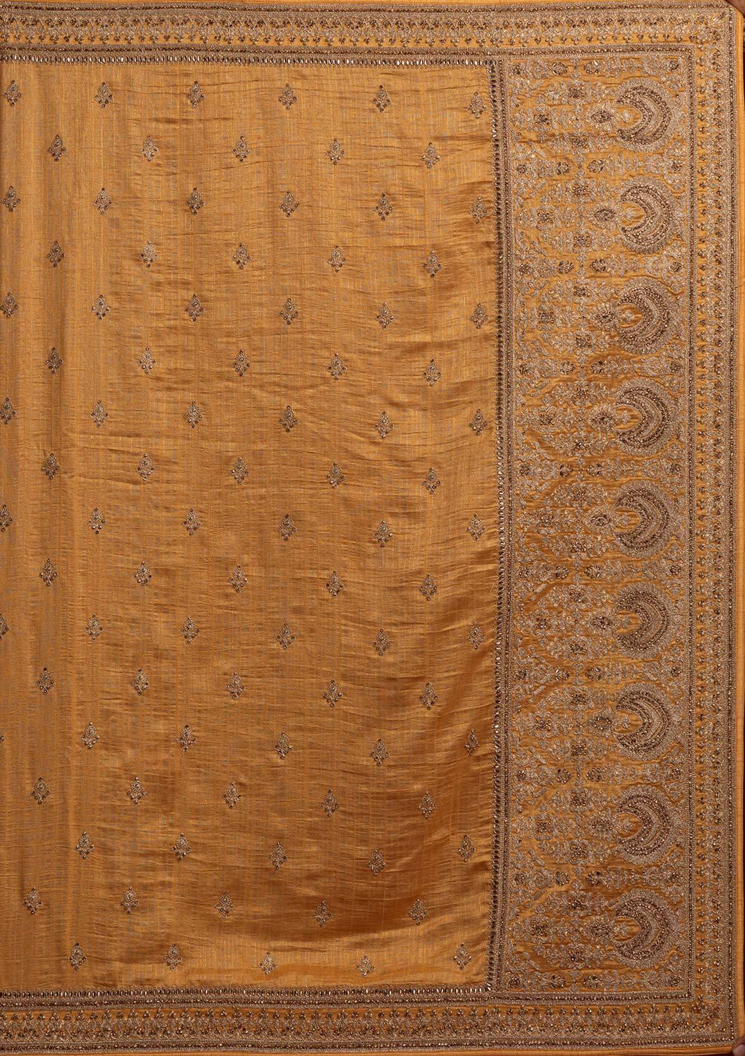 Mustard Zariwork Raw Silk Designer Saree - koskii