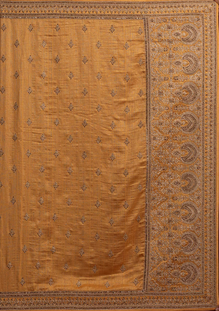 Mustard Zariwork Raw Silk Designer Saree - koskii
