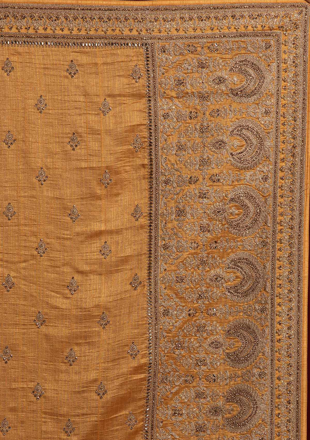 Mustard Zariwork Raw Silk Designer Saree - koskii