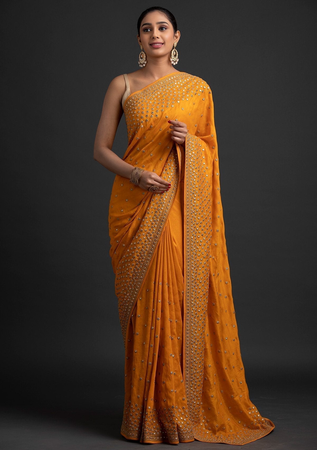 Mustard Zariwork Raw Silk Designer Saree - koskii