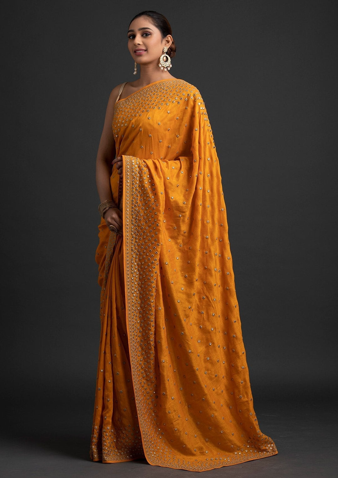 Mustard Zariwork Raw Silk Designer Saree - koskii