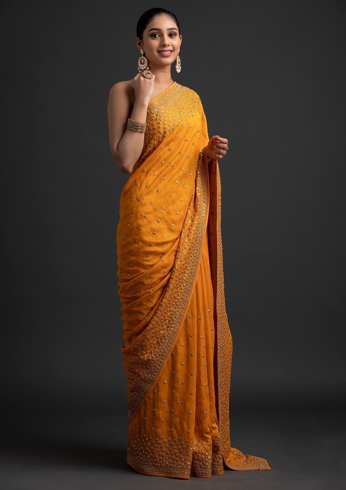 Mustard Zariwork Raw Silk Designer Saree - koskii