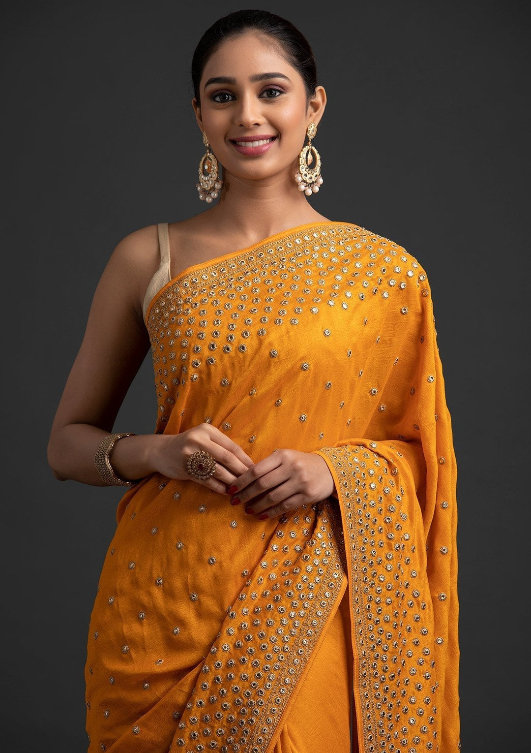 Mustard Zariwork Raw Silk Designer Saree - koskii