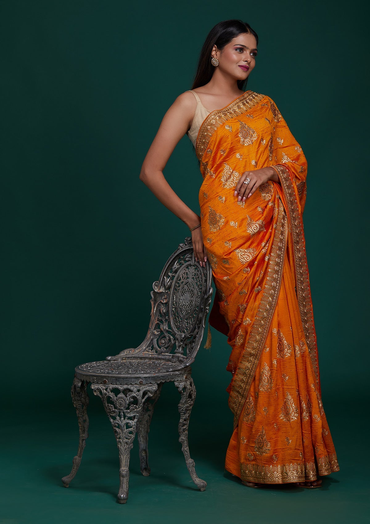 Mustard Zariwork Raw Silk Saree - Koskii