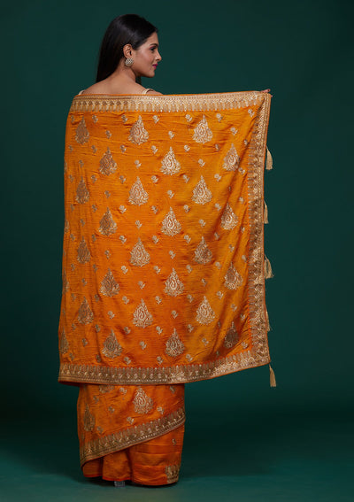 Mustard Zariwork Raw Silk Saree - Koskii