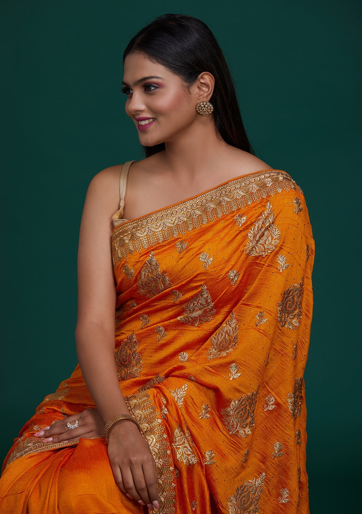 Mustard Zariwork Raw Silk Saree - Koskii