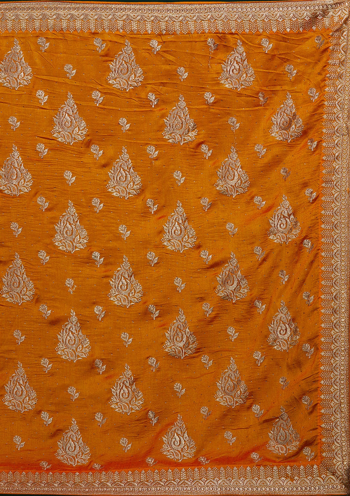 Mustard Zariwork Raw Silk Saree - Koskii