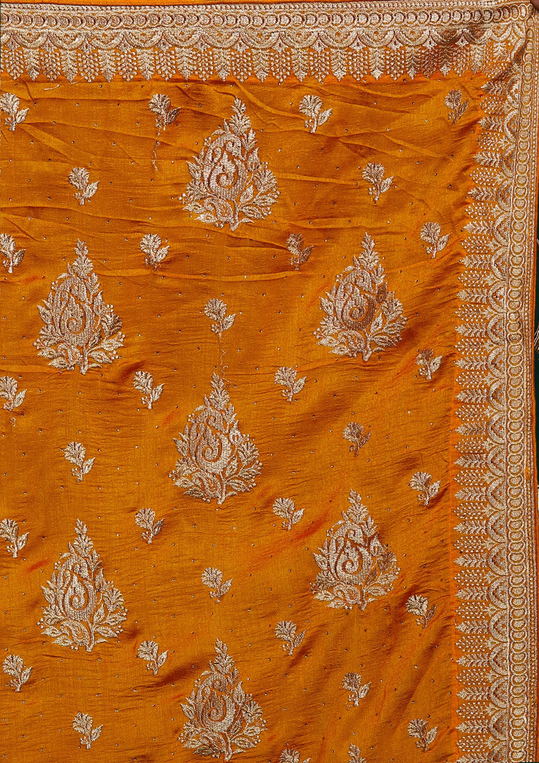 Mustard Zariwork Raw Silk Saree - Koskii