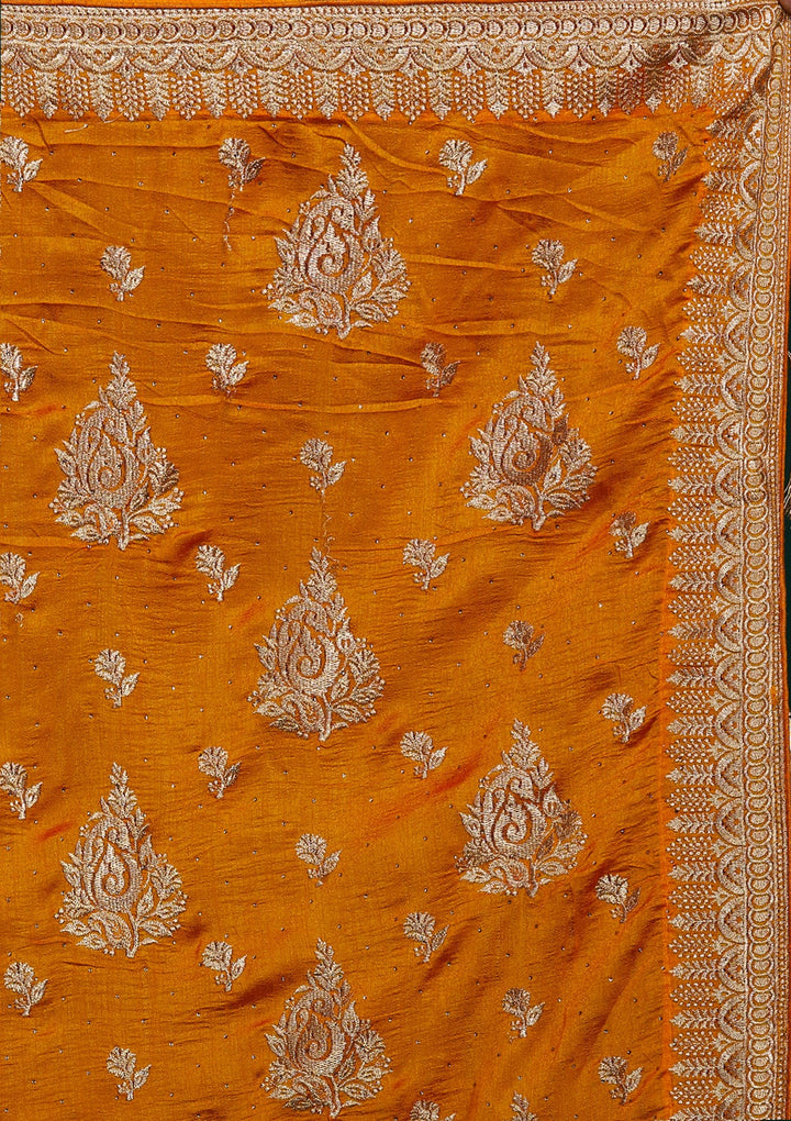 Mustard Zariwork Raw Silk Saree - Koskii