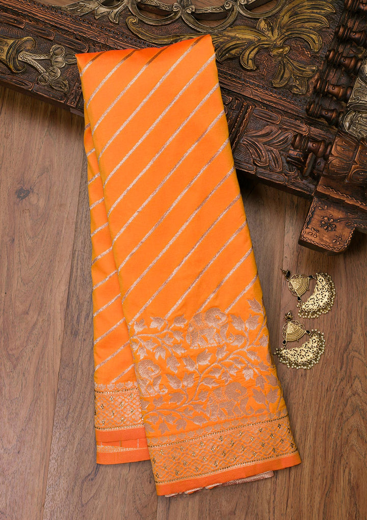 Mustard Zariwork Raw Silk Saree-Koskii